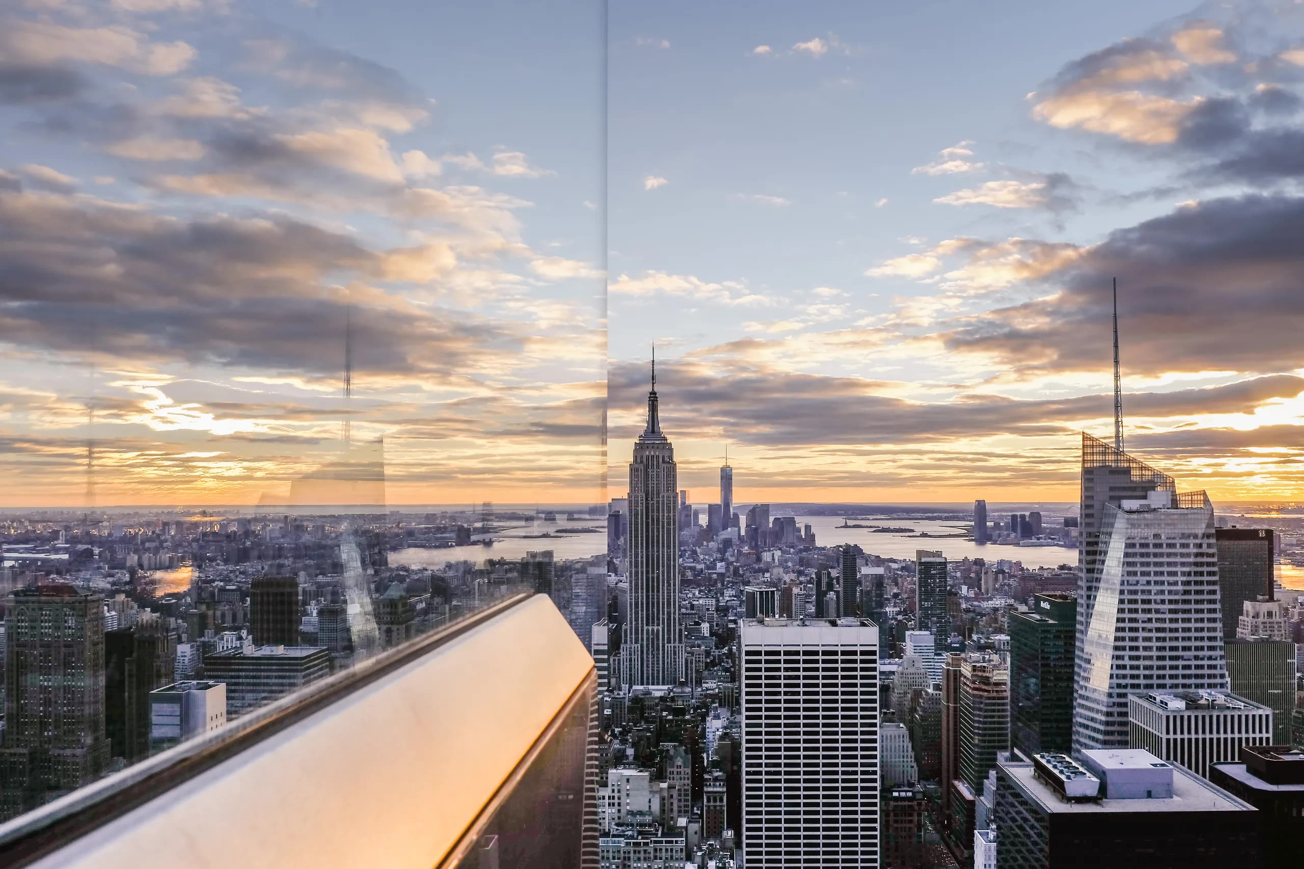 City towers at dusk — skyline of glass skyscrapers